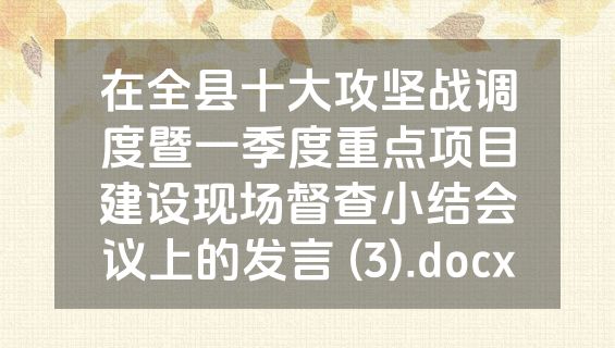 在全县十大攻坚战调度暨一季度重点项目建设现场督查小结会议上的发言 (3).docx