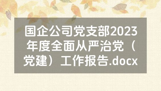 国企公司党支部2023年度全面从严治党（党建）工作报告.docx