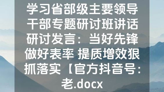 学习省部级主要领导干部专题研讨班讲话研讨发言：当好先锋做好表率 提质增效狠抓落实【官方抖音号：老.docx