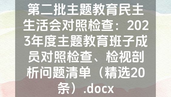 第二批主题教育民主生活会对照检查：2023年度主题教育班子成员对照检查、检视剖析问题清单（精选20条）.docx