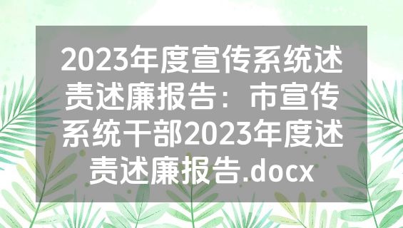 2023年度宣传系统述责述廉报告：市宣传系统干部2023年度述责述廉报告.docx