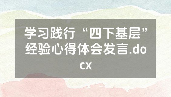学习践行“四下基层”经验心得体会发言.docx