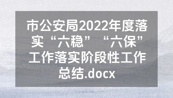市公安局2022年度落实“六稳”“六保”工作落实阶段性工作总结.docx