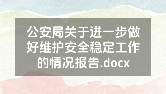 公安局关于进一步做好维护安全稳定工作的情况报告.docx