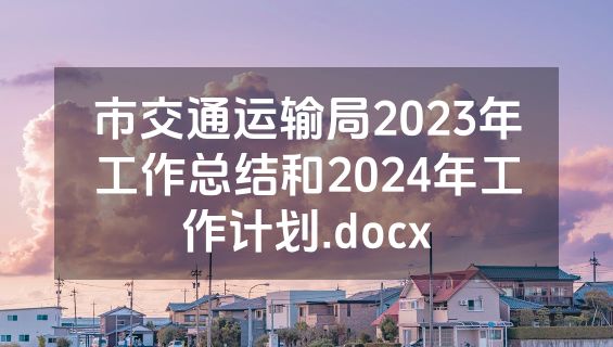 市交通运输局2023年工作总结和2024年工作计划.docx