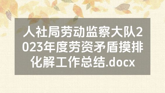 人社局劳动监察大队2023年度劳资矛盾摸排化解工作总结.docx