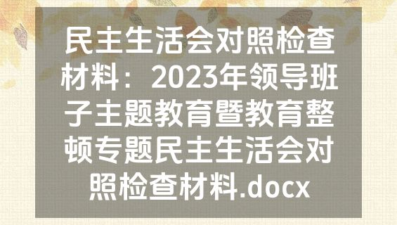民主生活会对照检查材料：2023年领导班子主题教育暨教育整顿专题民主生活会对照检查材料.docx