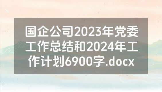 国企公司2023年党委工作总结和2024年工作计划6900字.docx
