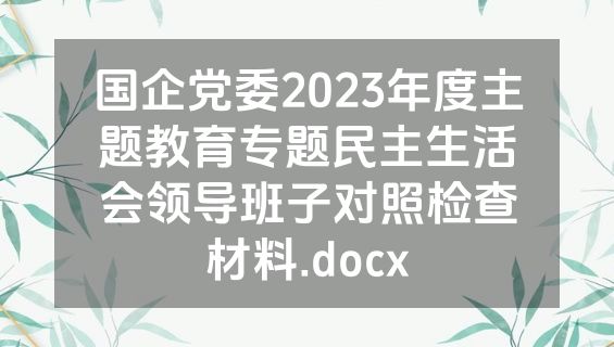 国企党委2023年度主题教育专题民主生活会领导班子对照检查材料.docx