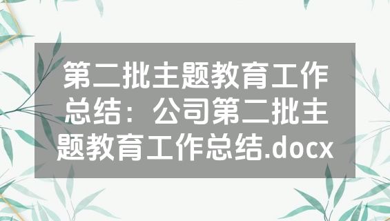 第二批主题教育工作总结：公司第二批主题教育工作总结.docx