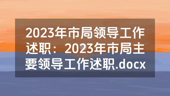 2023年市局领导工作述职：2023年市局主要领导工作述职.docx