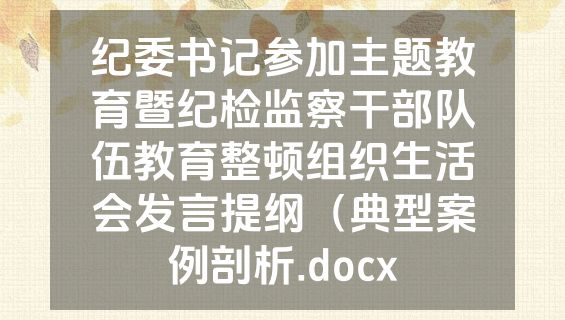 纪委书记参加主题教育暨纪检监察干部队伍教育整顿组织生活会发言提纲（典型案例剖析.docx