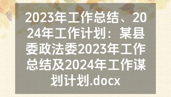 2023年工作总结、2024年工作计划：某县委政法委2023年工作总结及2024年工作谋划计划.docx