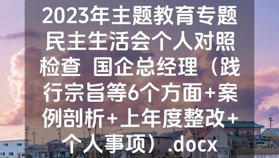 2023年主题教育专题民主生活会个人对照检查  国企总经理（践行宗旨等6个方面+案例剖析+上年度整改+个人事项）.docx