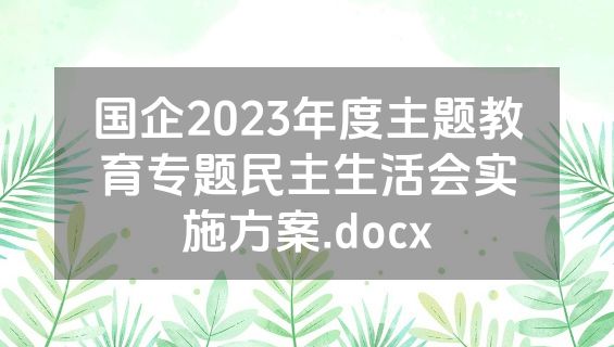 国企2023年度主题教育专题民主生活会实施方案.docx