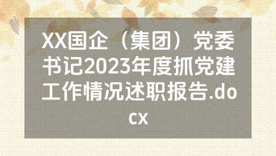 XX国企（集团）党委书记2023年度抓党建工作情况述职报告.docx