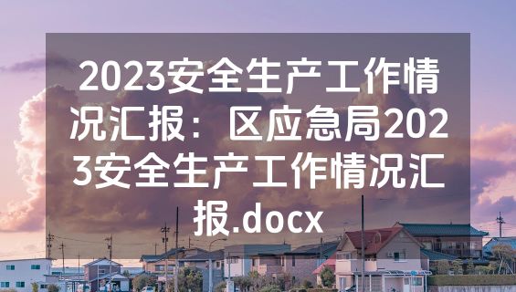 2023安全生产工作情况汇报：区应急局2023安全生产工作情况汇报.docx
