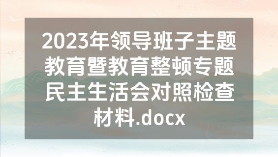 2023年领导班子主题教育暨教育整顿专题民主生活会对照检查材料.docx