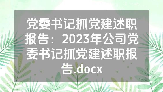 党委书记抓党建述职报告：2023年公司党委书记抓党建述职报告.docx