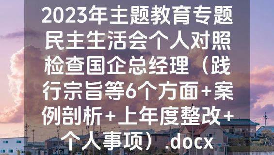 2023年主题教育专题民主生活会个人对照检查国企总经理（践行宗旨等6个方面+案例剖析+上年度整改+个人事项）.docx