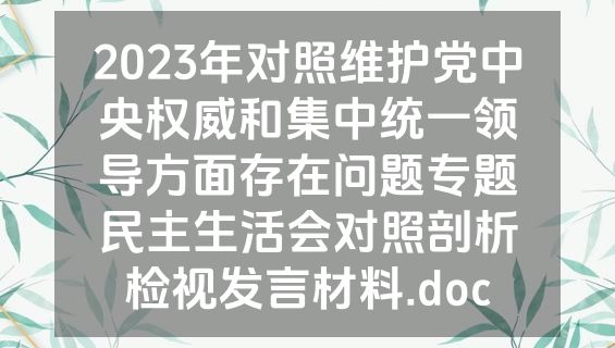 2023年对照维护党中央权威和集中统一领导方面存在问题专题民主生活会对照剖析检视发言材料.doc