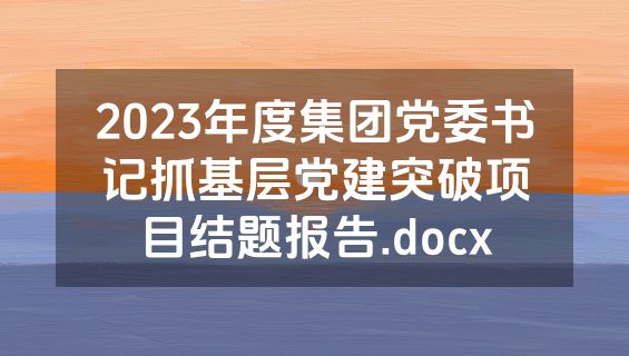 2023年度集团党委书记抓基层党建突破项目结题报告.docx