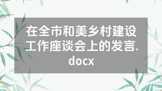 在全市和美乡村建设工作座谈会上的发言.docx