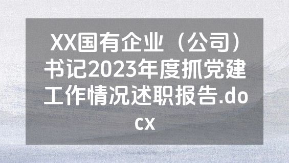 XX国有企业（公司）书记2023年度抓党建工作情况述职报告.docx