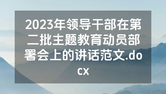 2023年领导干部在第二批主题教育动员部署会上的讲话范文.docx