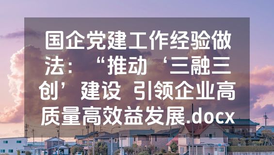 国企党建工作经验做法：“推动‘三融三创’建设  引领企业高质量高效益发展.docx