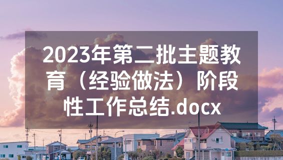 2023年第二批主题教育（经验做法）阶段性工作总结.docx