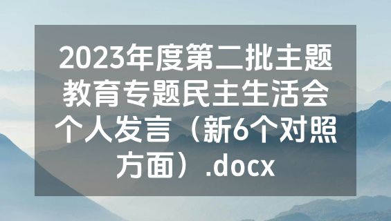 2023年度第二批主题教育专题民主生活会个人发言（新6个对照方面）.docx