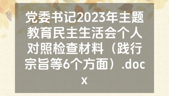 党委书记2023年主题教育民主生活会个人对照检查材料（践行宗旨等6个方面）.docx