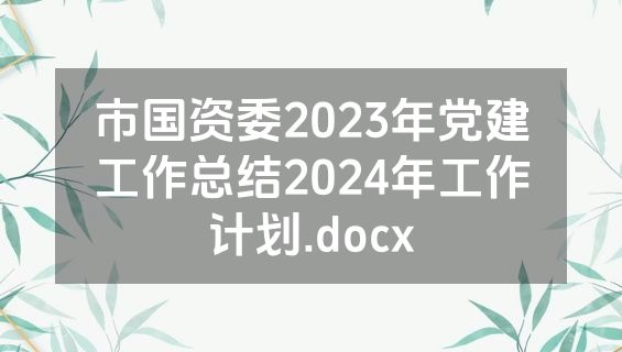 市国资委2023年党建工作总结2024年工作计划.docx
