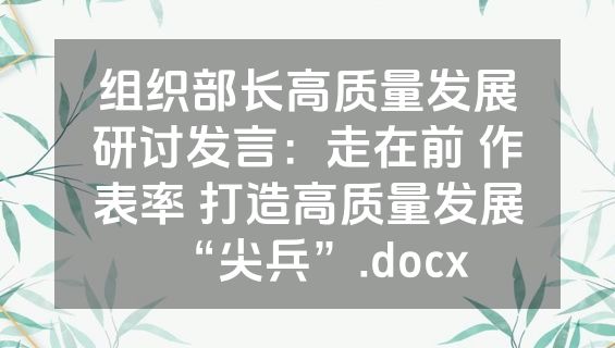组织部长高质量发展研讨发言：走在前 作表率 打造高质量发展“尖兵”.docx