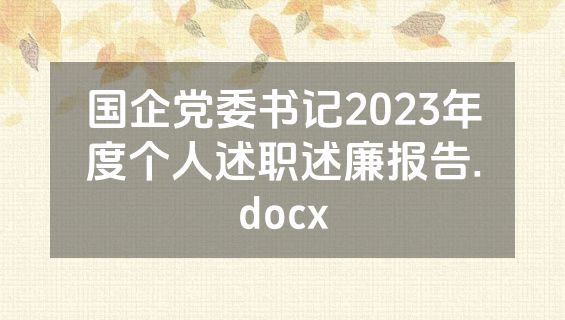 国企党委书记2023年度个人述职述廉报告.docx