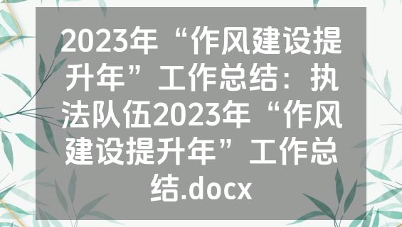 2023年“作风建设提升年”工作总结：执法队伍2023年“作风建设提升年”工作总结.docx