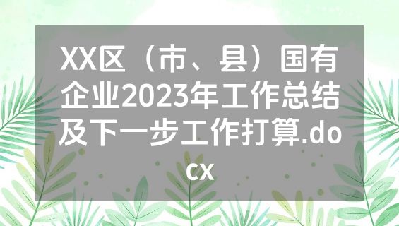 XX区（市、县）国有企业2023年工作总结及下一步工作打算.docx