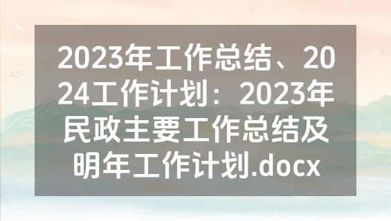 2023年工作总结、2024工作计划：2023年民政主要工作总结及明年工作计划.docx