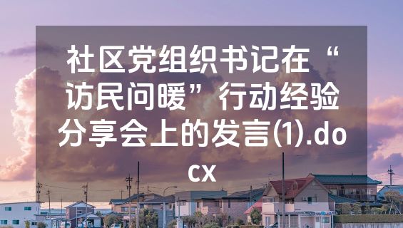 社区党组织书记在“访民问暖”行动经验分享会上的发言(1).docx
