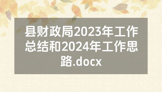 县财政局2023年工作总结和2024年工作思路.docx
