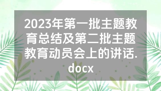 2023年第一批主题教育总结及第二批主题教育动员会上的讲话.docx