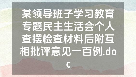 某领导班子学习教育专题民主生活会个人查摆检查材料后附互相批评意见一百例.doc