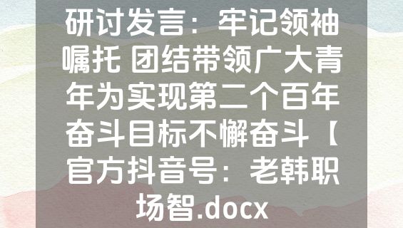 研讨发言：牢记领袖嘱托 团结带领广大青年为实现第二个百年奋斗目标不懈奋斗【官方抖音号：老韩职场智.docx
