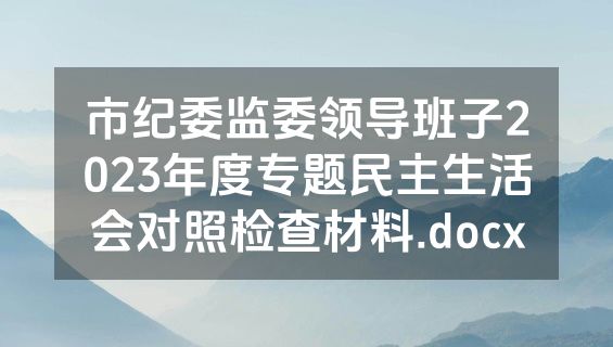市纪委监委领导班子2023年度专题民主生活会对照检查材料.docx