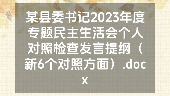 某县委书记2023年度专题民主生活会个人对照检查发言提纲（新6个对照方面）.docx