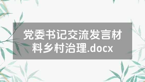 党委书记交流发言材料乡村治理.docx