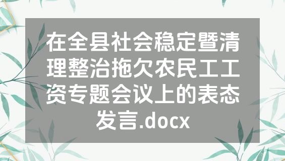 在全县社会稳定暨清理整治拖欠农民工工资专题会议上的表态发言.docx