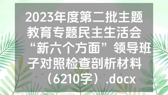 2023年度第二批主题教育专题民主生活会“新六个方面”领导班子对照检查剖析材料（6210字）.docx