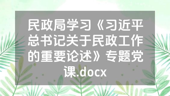 民政局学习《习近平总书记关于民政工作的重要论述》专题党课.docx